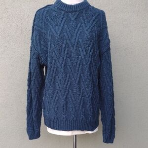 Free People Blue Isla Cable Knit Sweater XS